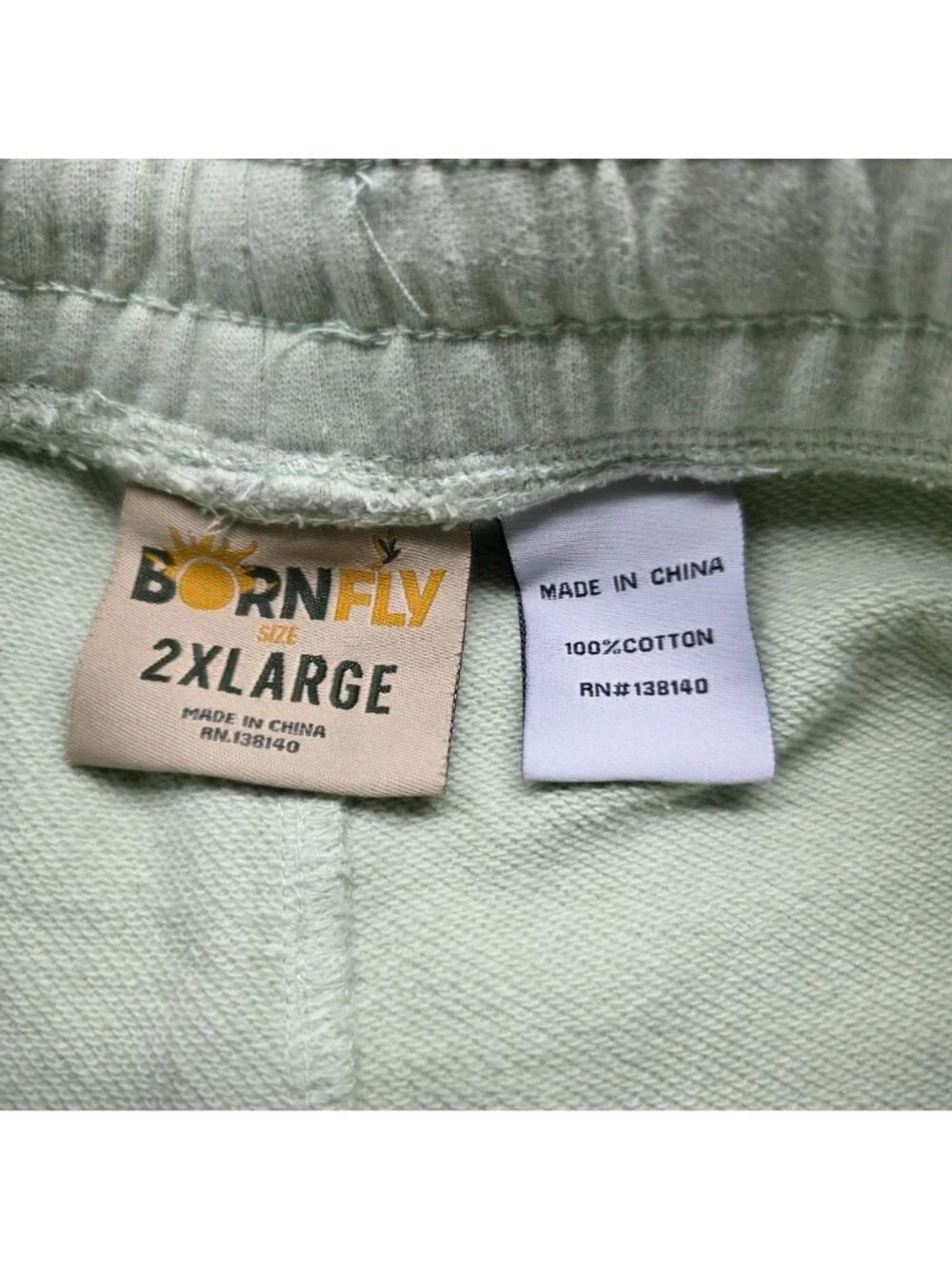 Mens Born Fly Green Cotton Shorts Drawstring Zipper Pockets & Back Pocket 2XL
